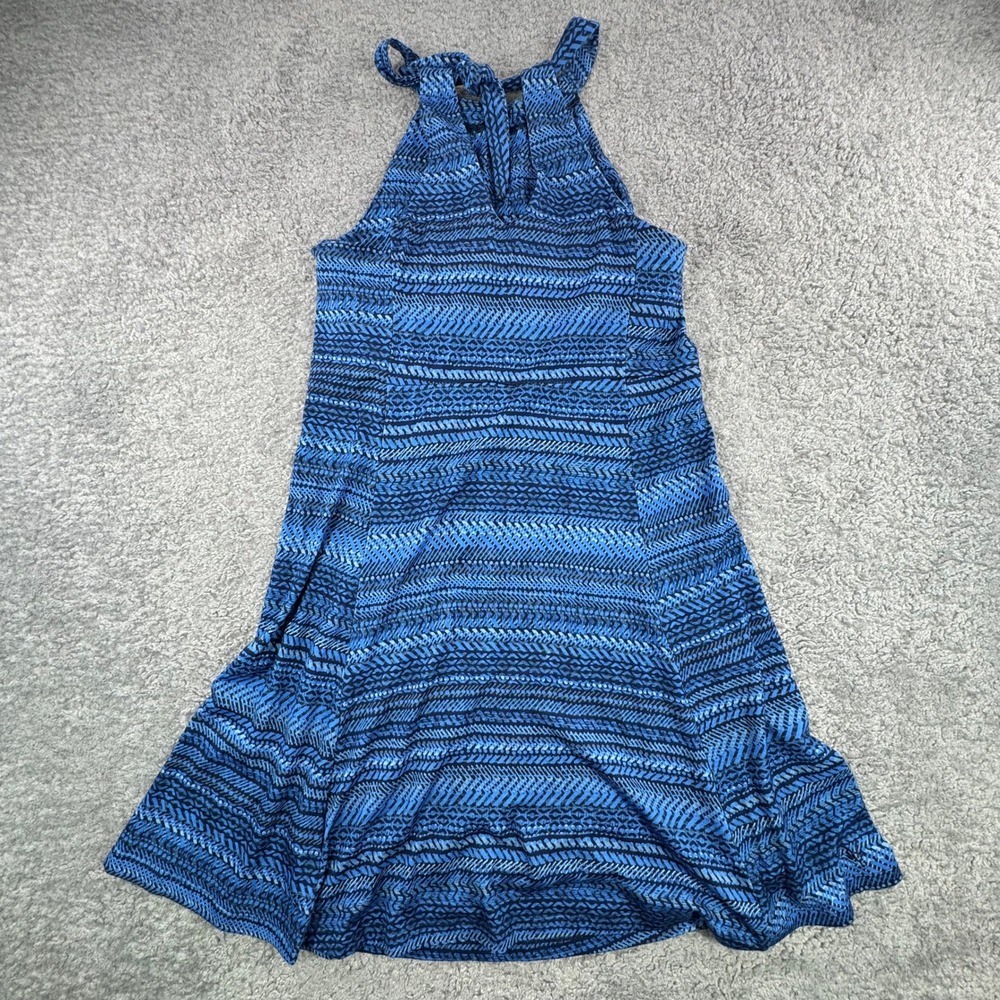 Ibex Womens Blue Geometric 100% Merino Wool Halter Neck A-Line Dress L *FLAWS* - Picture 7 of 13